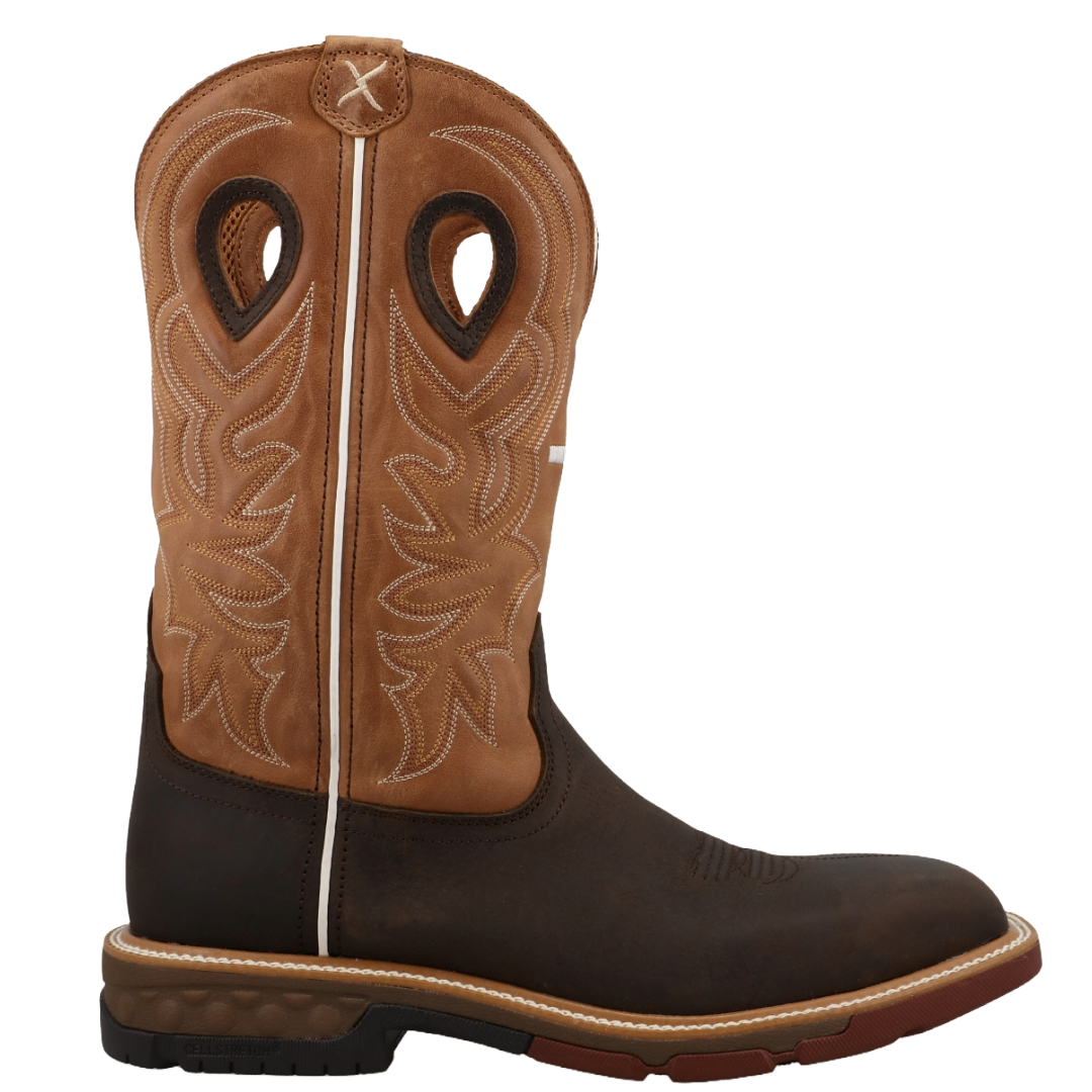 Twisted X Men's Dark Brown & Roasted Pecan 12" Square Alloy Toe Work Boot MXBA010