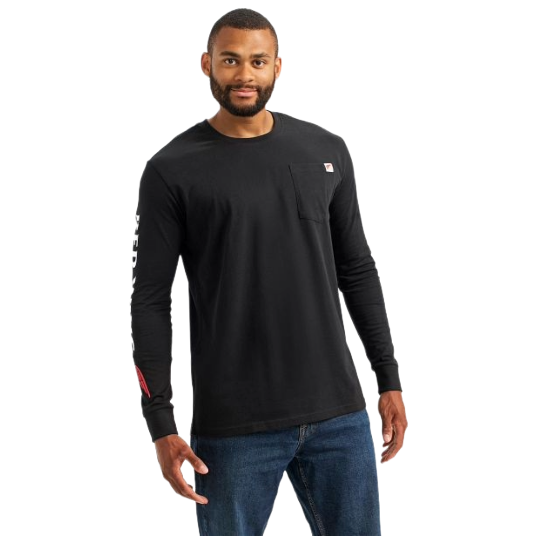 Red Wing Men's Black One Pocket Logo Graphic Long Sleeve T-Shirt 98474