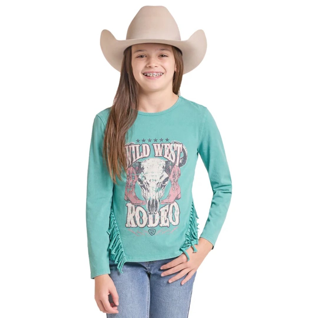 Rock & Roll Youth Girl's Peacock Blue Fringe T-Shirt BG22T09792