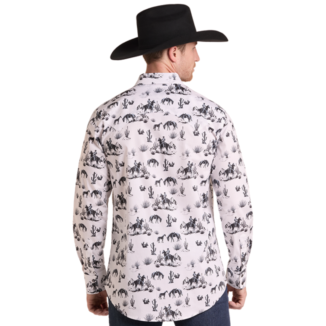 Rock & Roll Denim Men's White Novelty Print Snap Shirt BMN2S09424