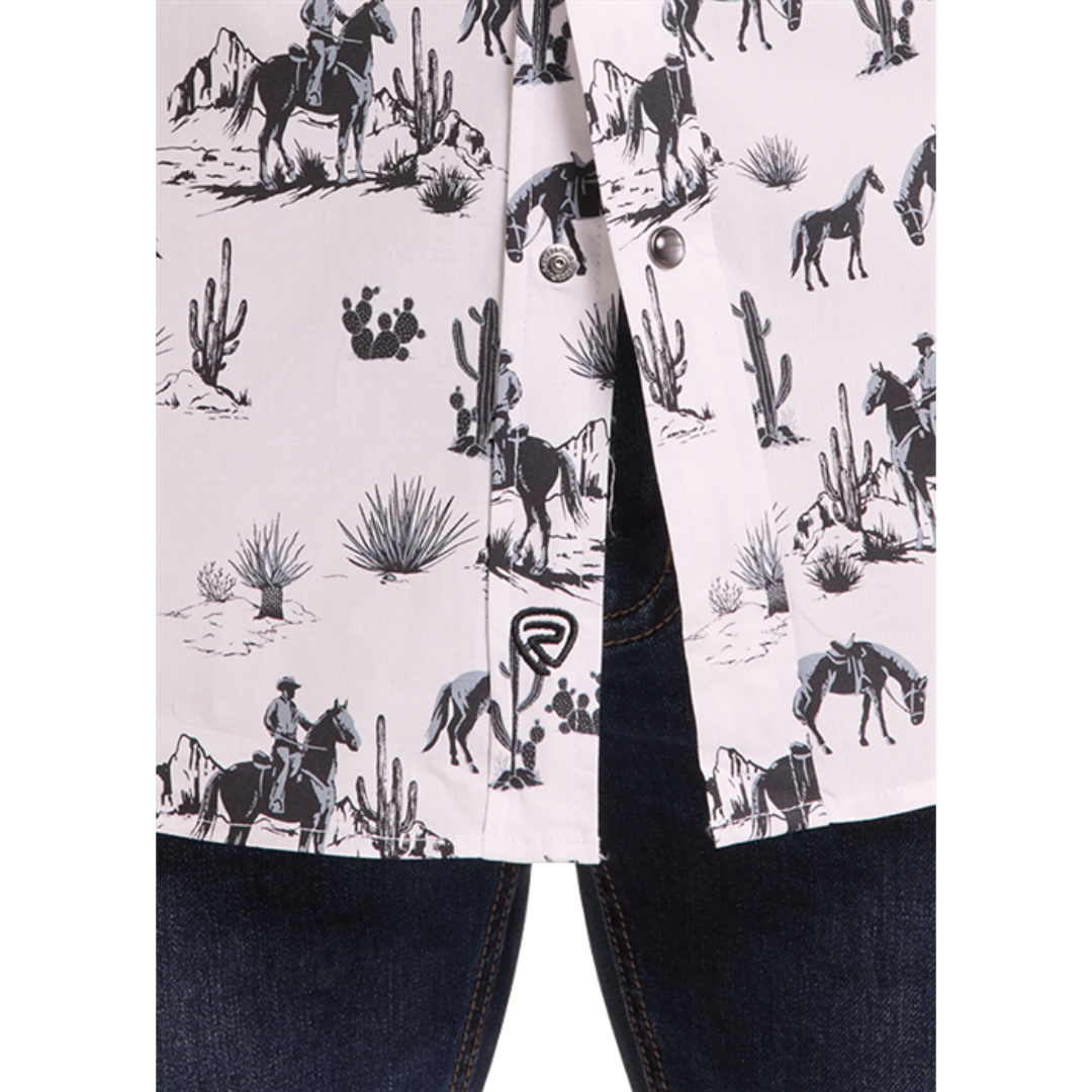 Rock & Roll Denim Men's White Novelty Print Snap Shirt BMN2S09424