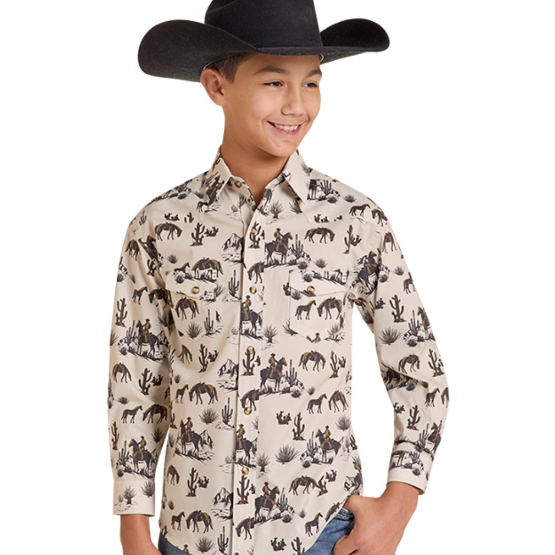 Rock & Roll Denim Youth Boy's Novelty Landscape Print Snap Shirt BBN2S09652