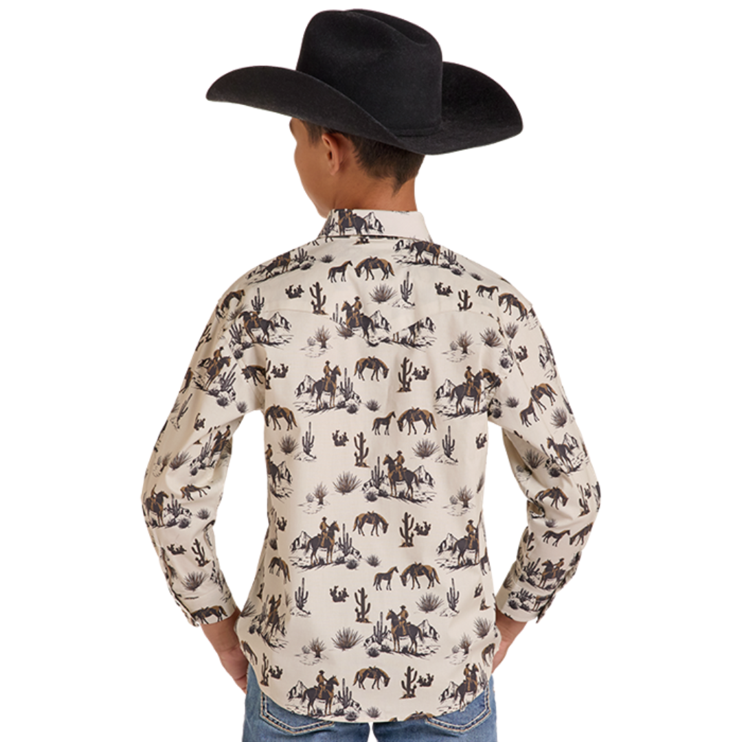 Rock & Roll Denim Youth Boy's Novelty Landscape Print Snap Shirt BBN2S09652