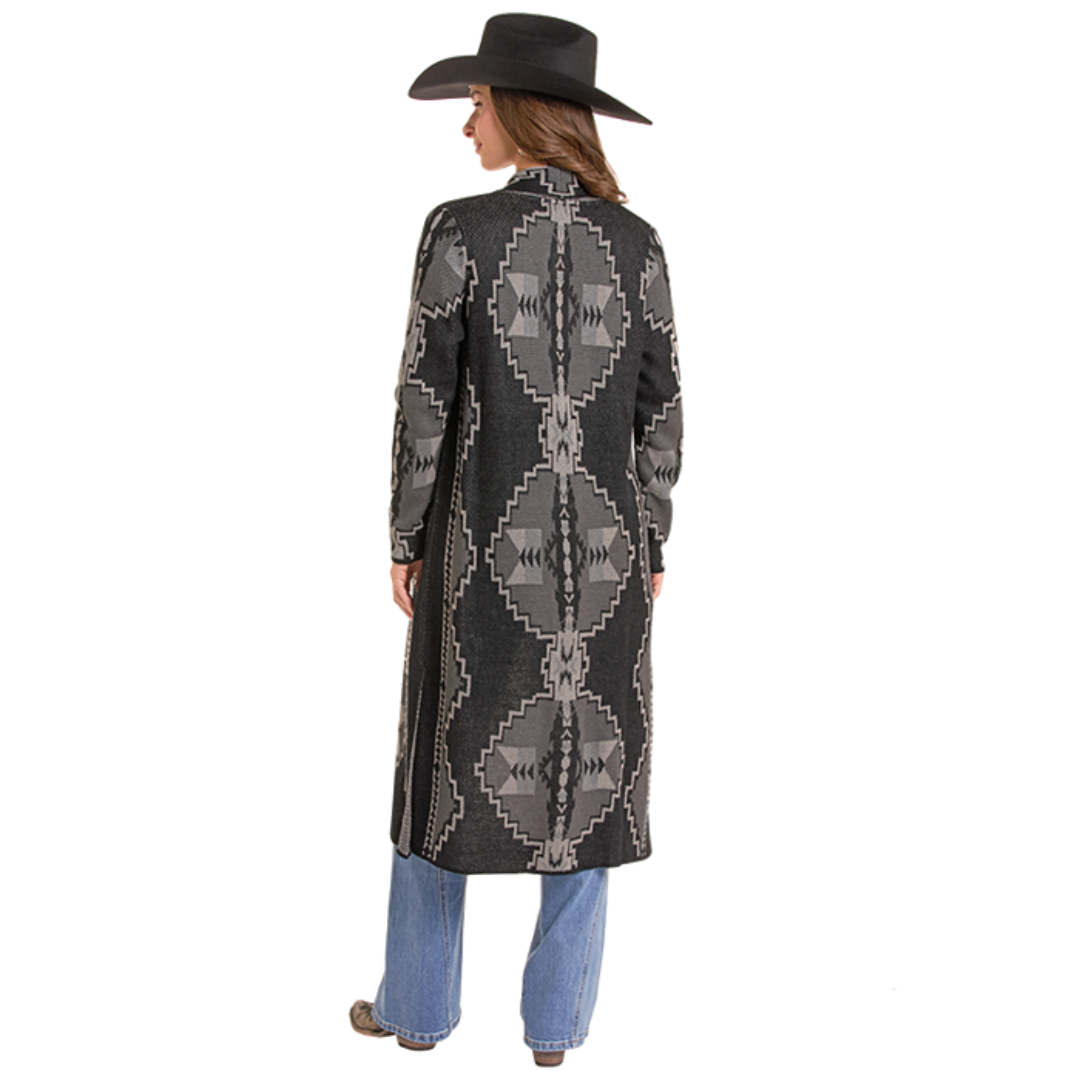 Rock & Roll Denim Ladies Black Aztec Print Duster BW95T09736