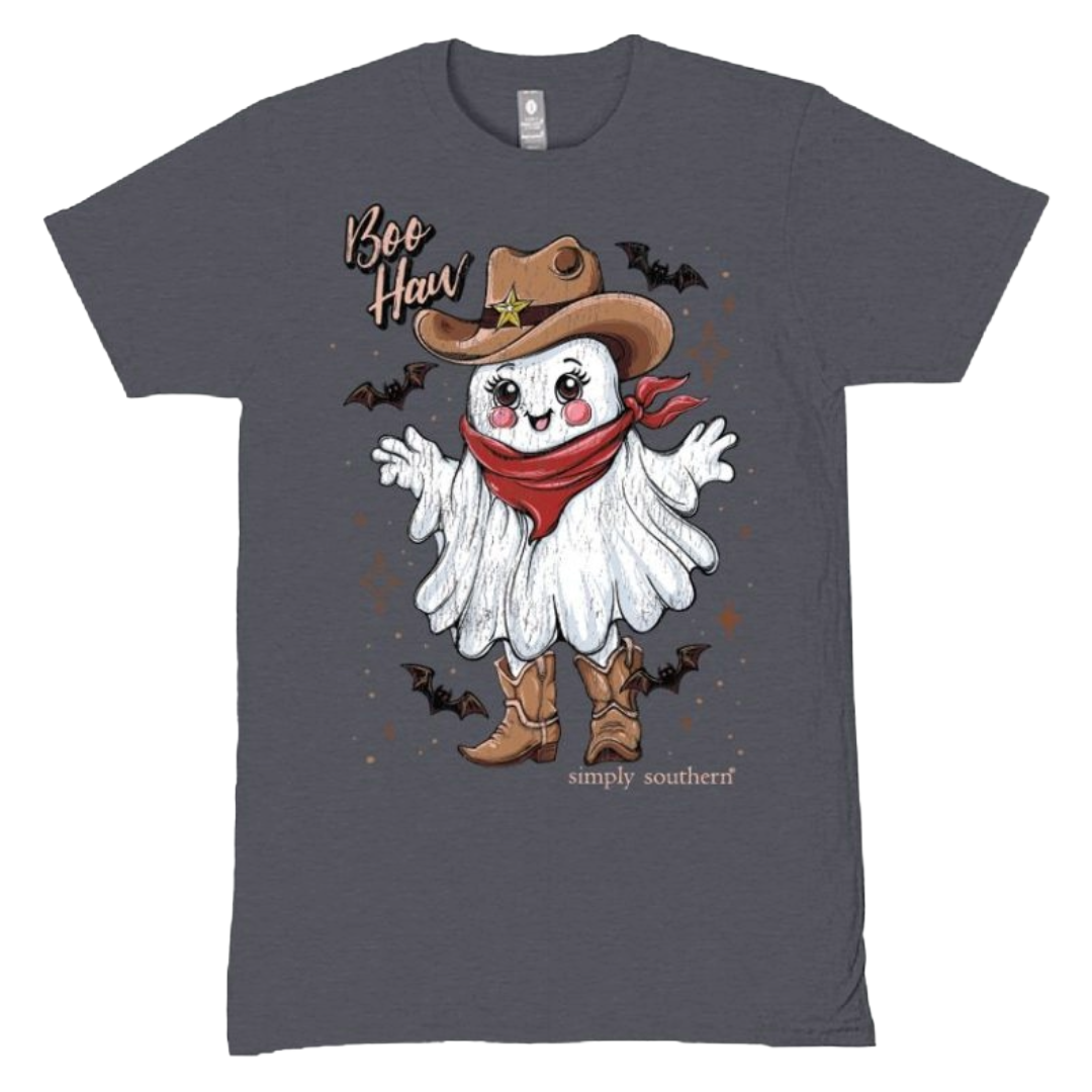 Simply Southern Ladies Iron Heather "Boo Haw" T-Shirt SS-BOO-IRONHTHR