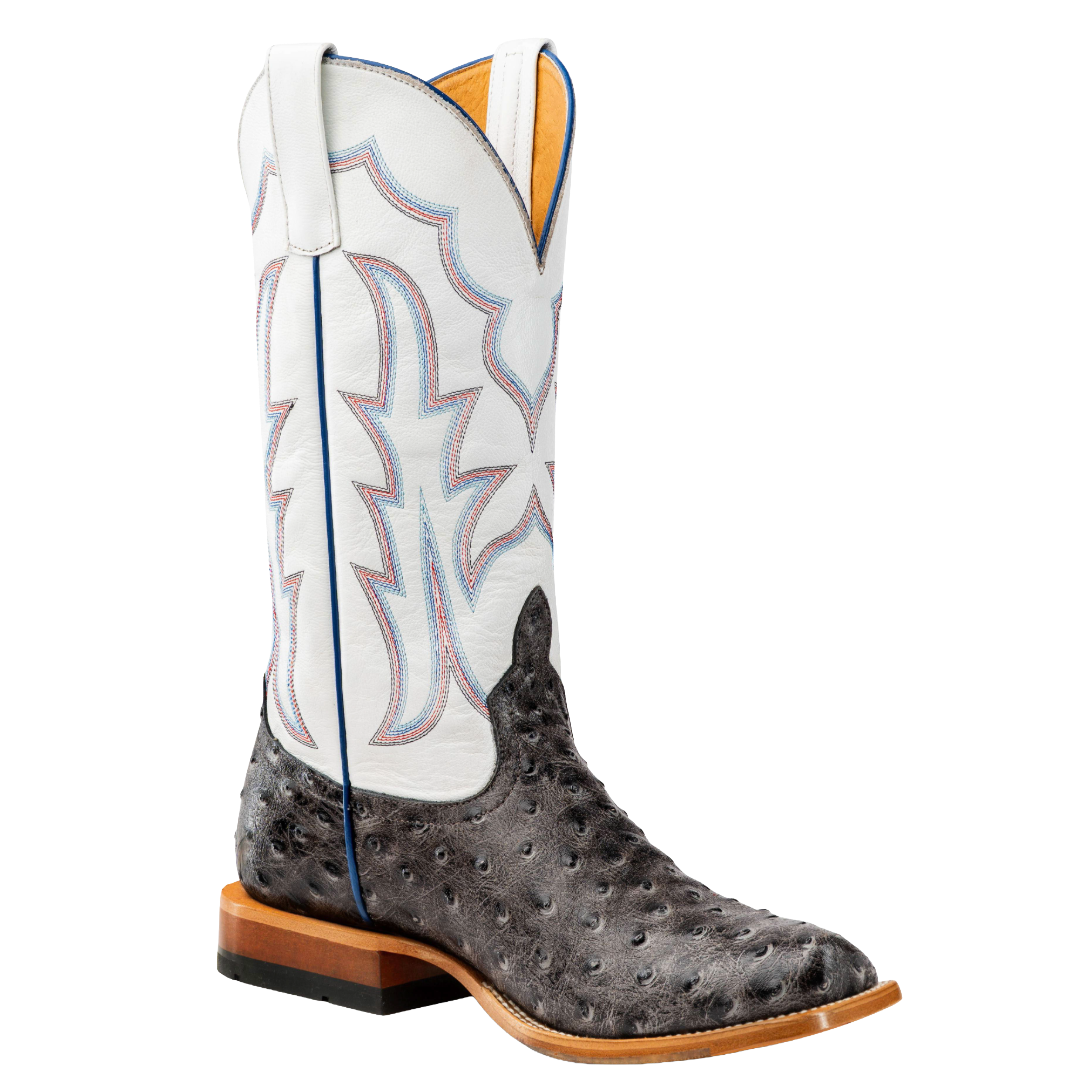 Horse Power Men's Grey Ostrich Print 13" Roper Leather Western Boot HP2503