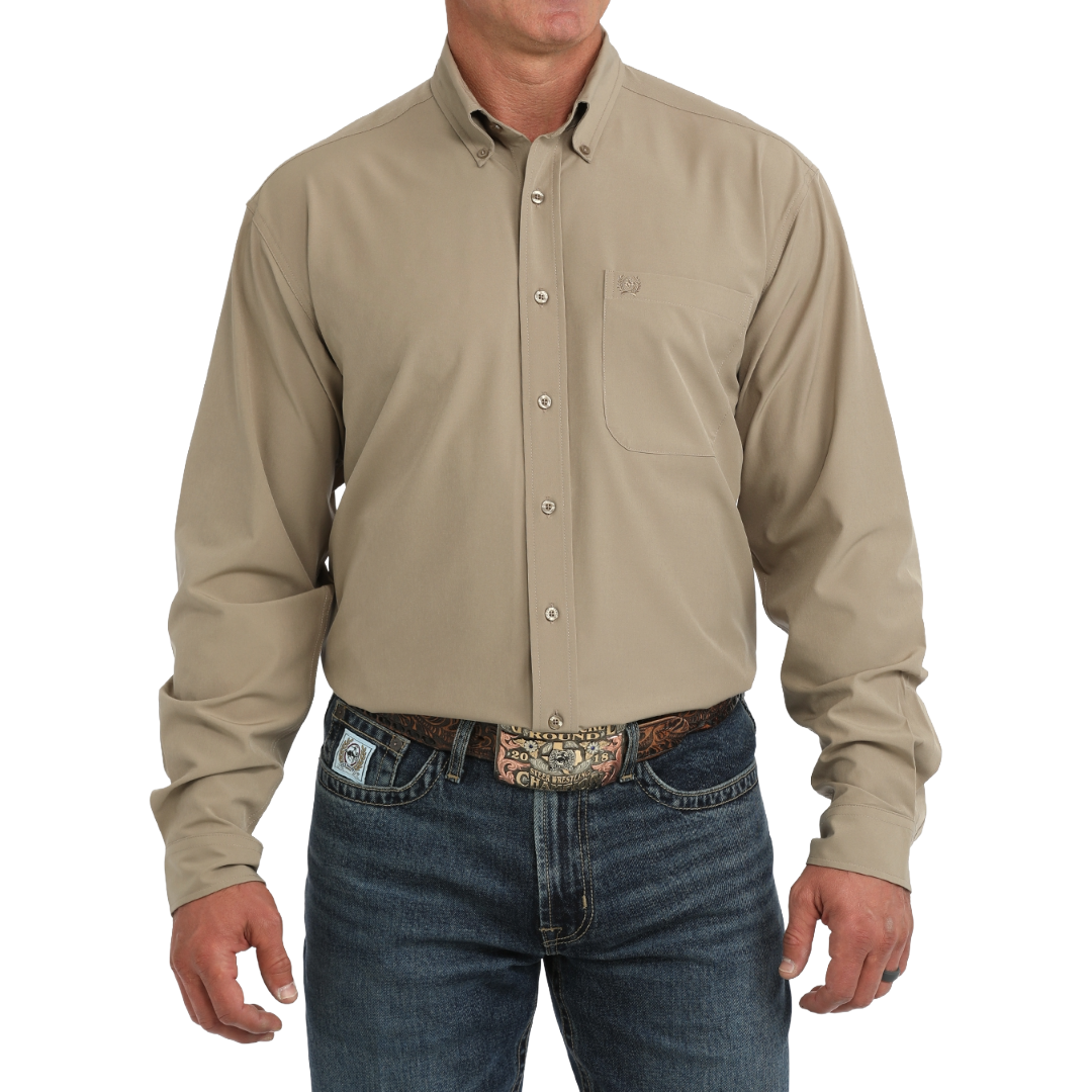 Cinch Men's Arenaflex Khaki Brown Button Down Shirt MTW1862047