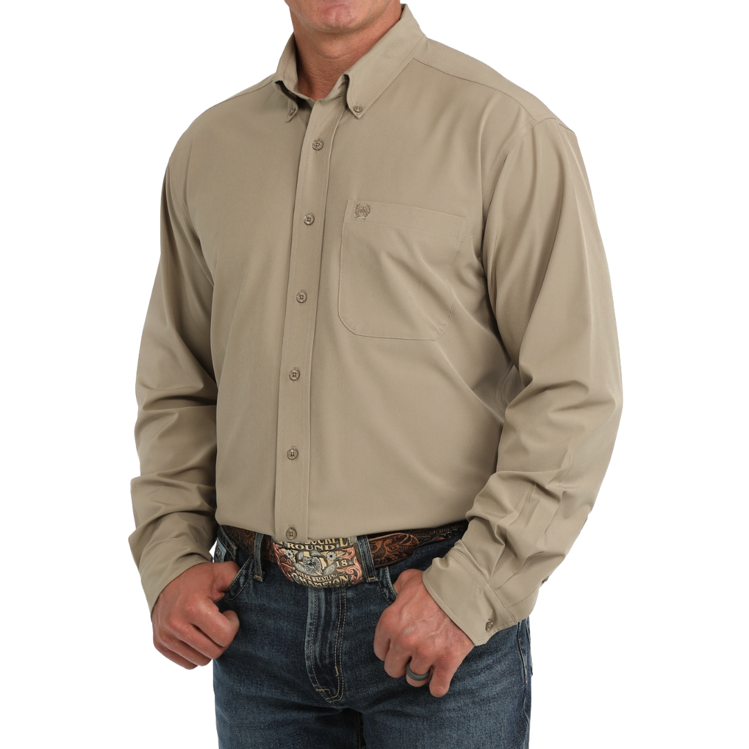 Cinch Men's Arenaflex Khaki Brown Button Down Shirt MTW1862047