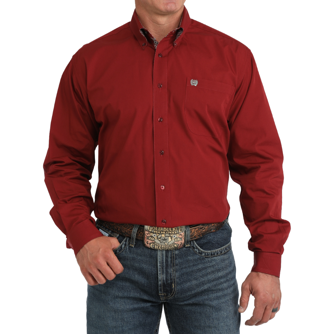 Cinch Men's Solid Burgundy Button Down Shirt MTW1106139