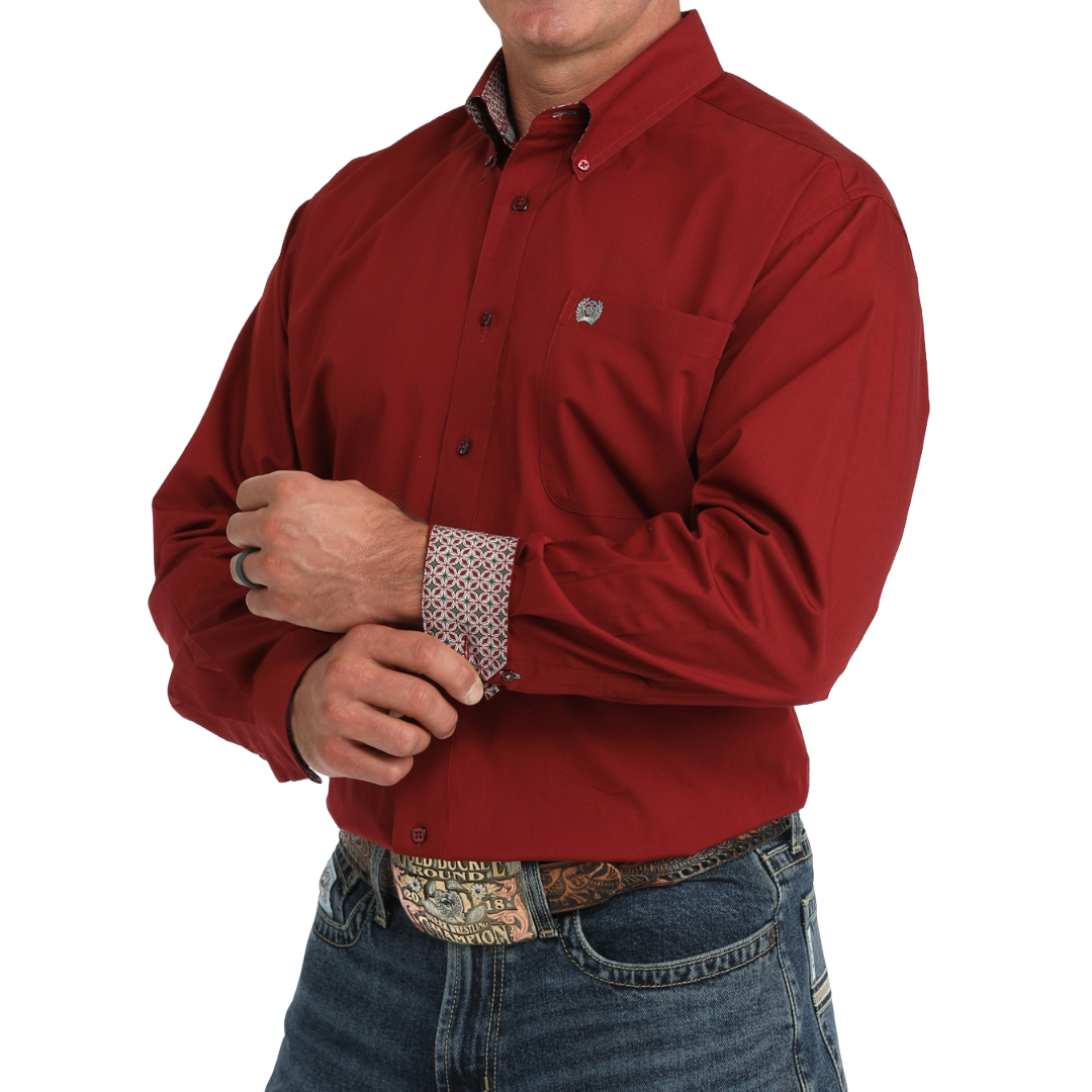 Cinch Men's Solid Burgundy Button Down Shirt MTW1106139