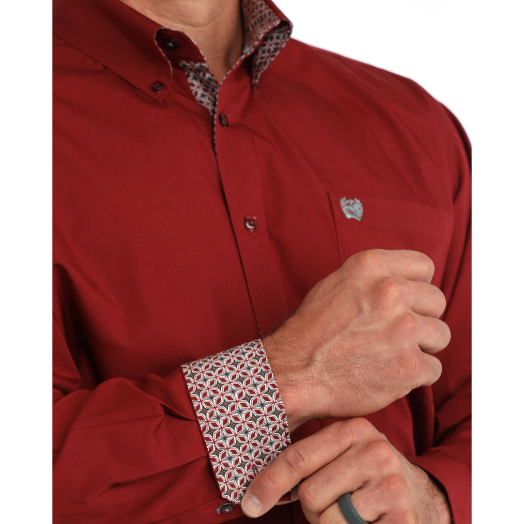 Cinch Men's Solid Burgundy Button Down Shirt MTW1106139