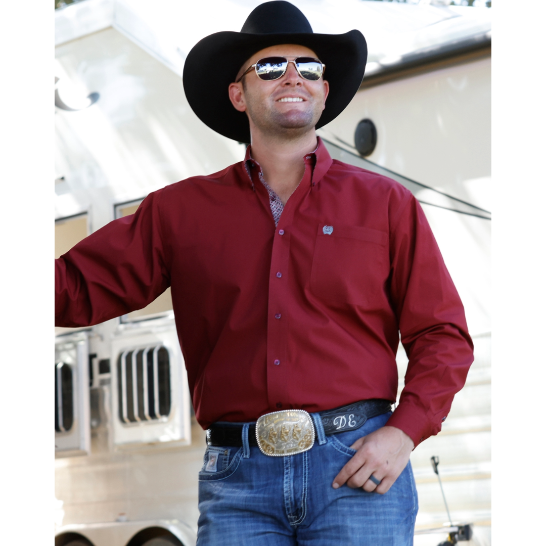 Cinch Men's Solid Burgundy Button Down Shirt MTW1106139