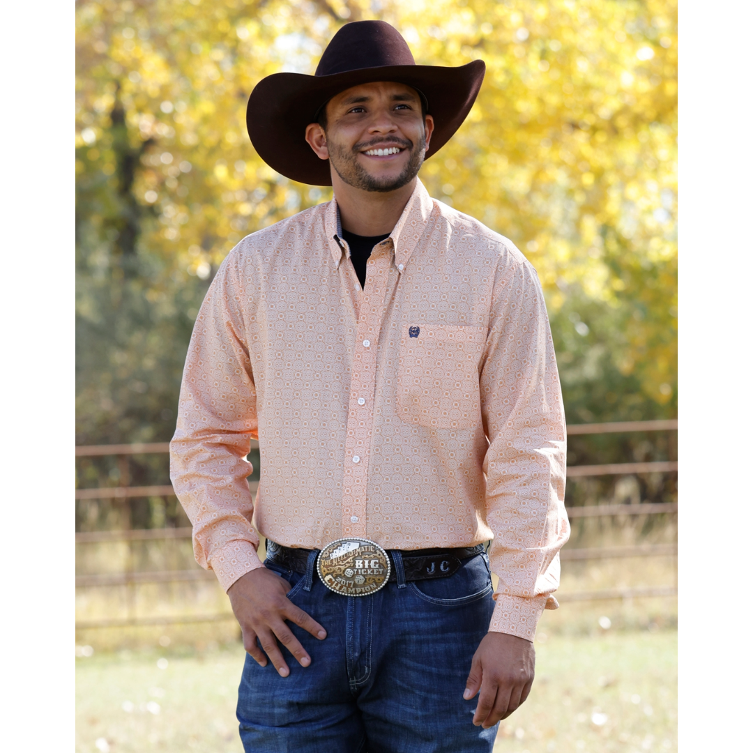 Cinch Men's Gold Printed Button Down Shirt MTW1106132