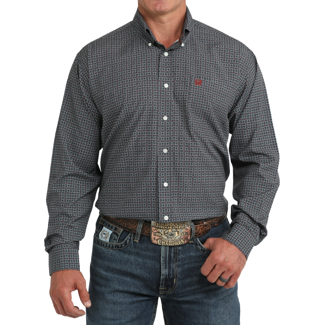 Cinch Men's Blue ArenaFlex Printed Button Down Shirt MTW1106137