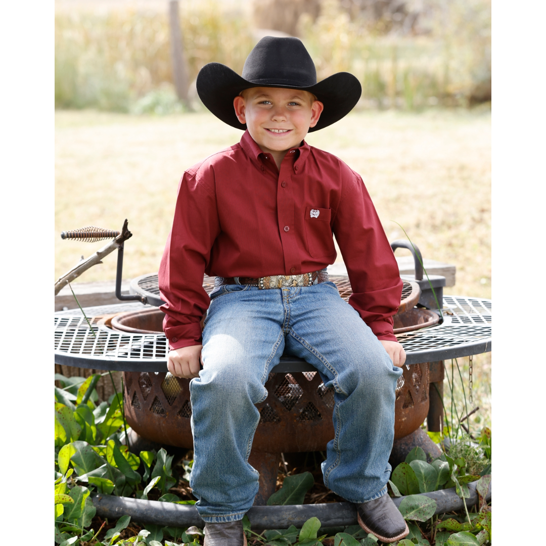 Cinch Youth Boy's Burgundy Striped Button Down Shirt MTW7060426