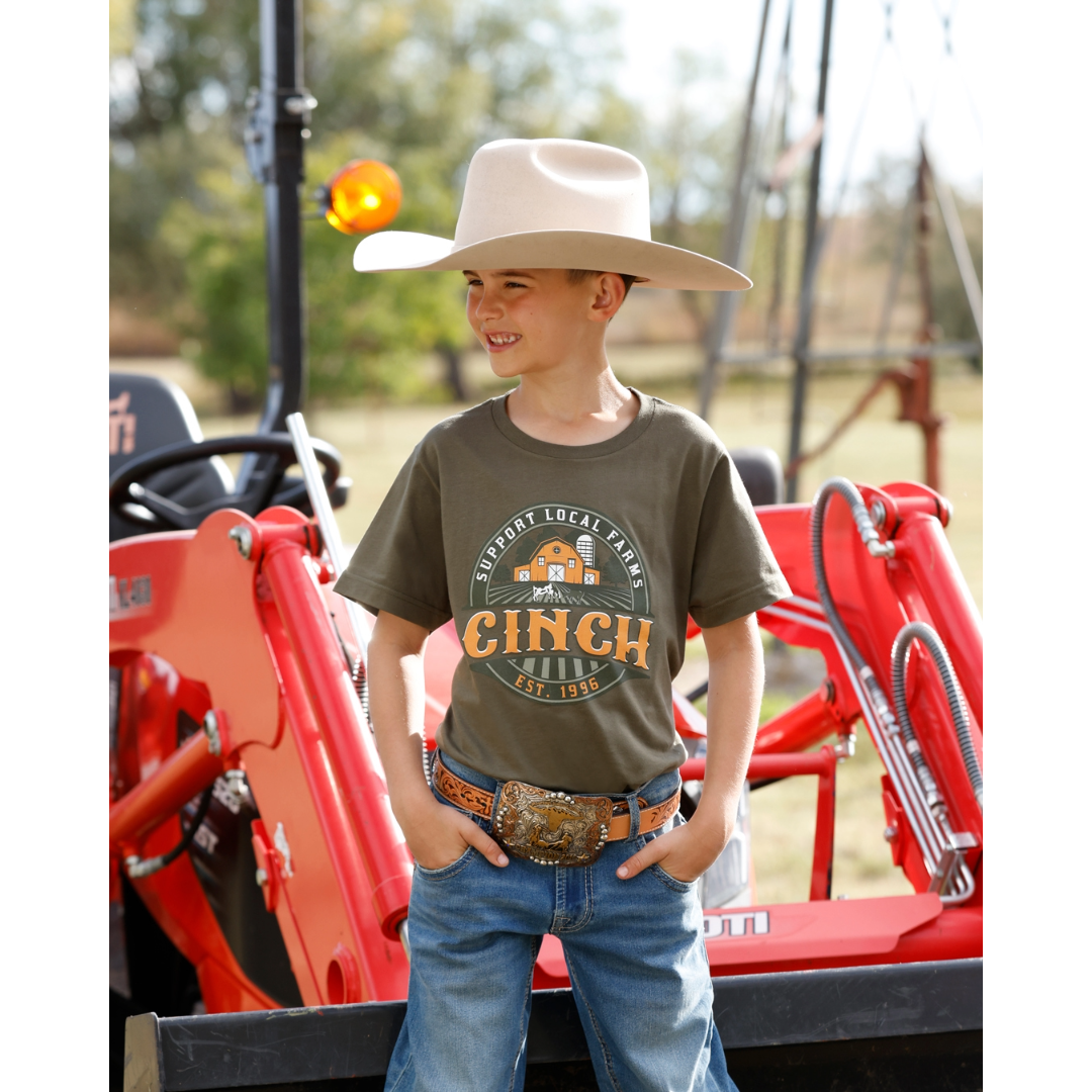 Cinch Youth Boy's Green 'Support Local Farms' Graphic T-Shirt MTT7670185