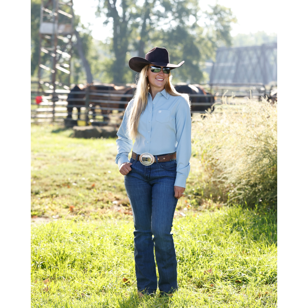 Cinch Ladies ArenaFlex Light Blue Button Down Shirt MSW9164278