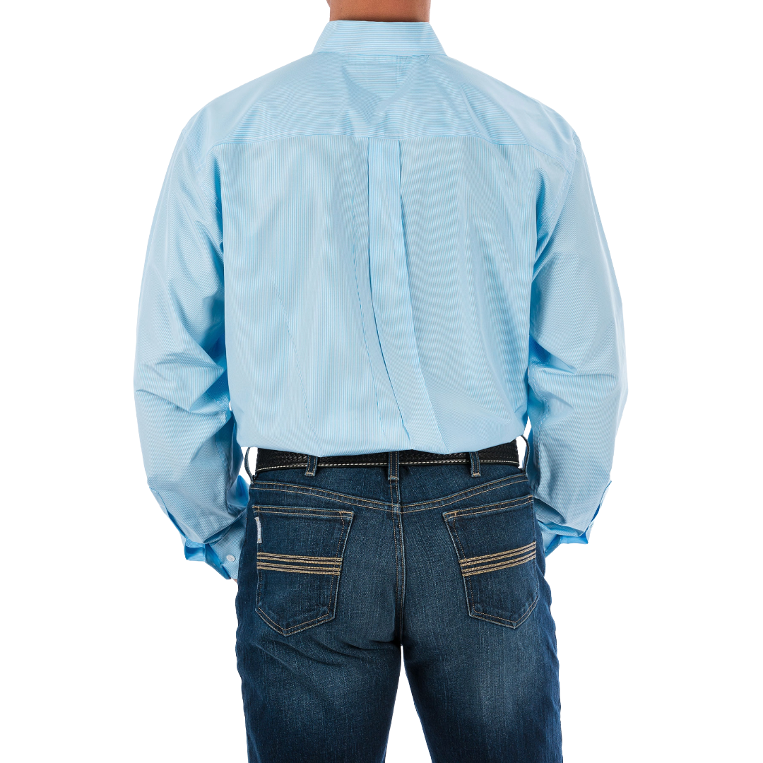 Cinch Men's Light Blue Striped Print Button Down Shirt MTW1104732