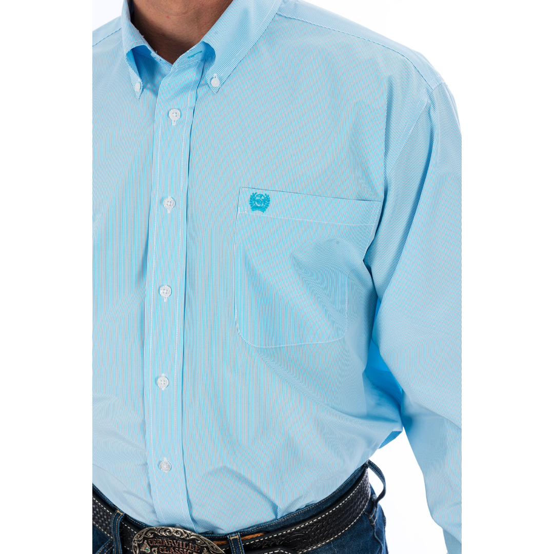 Cinch Men's Light Blue Striped Print Button Down Shirt MTW1104732