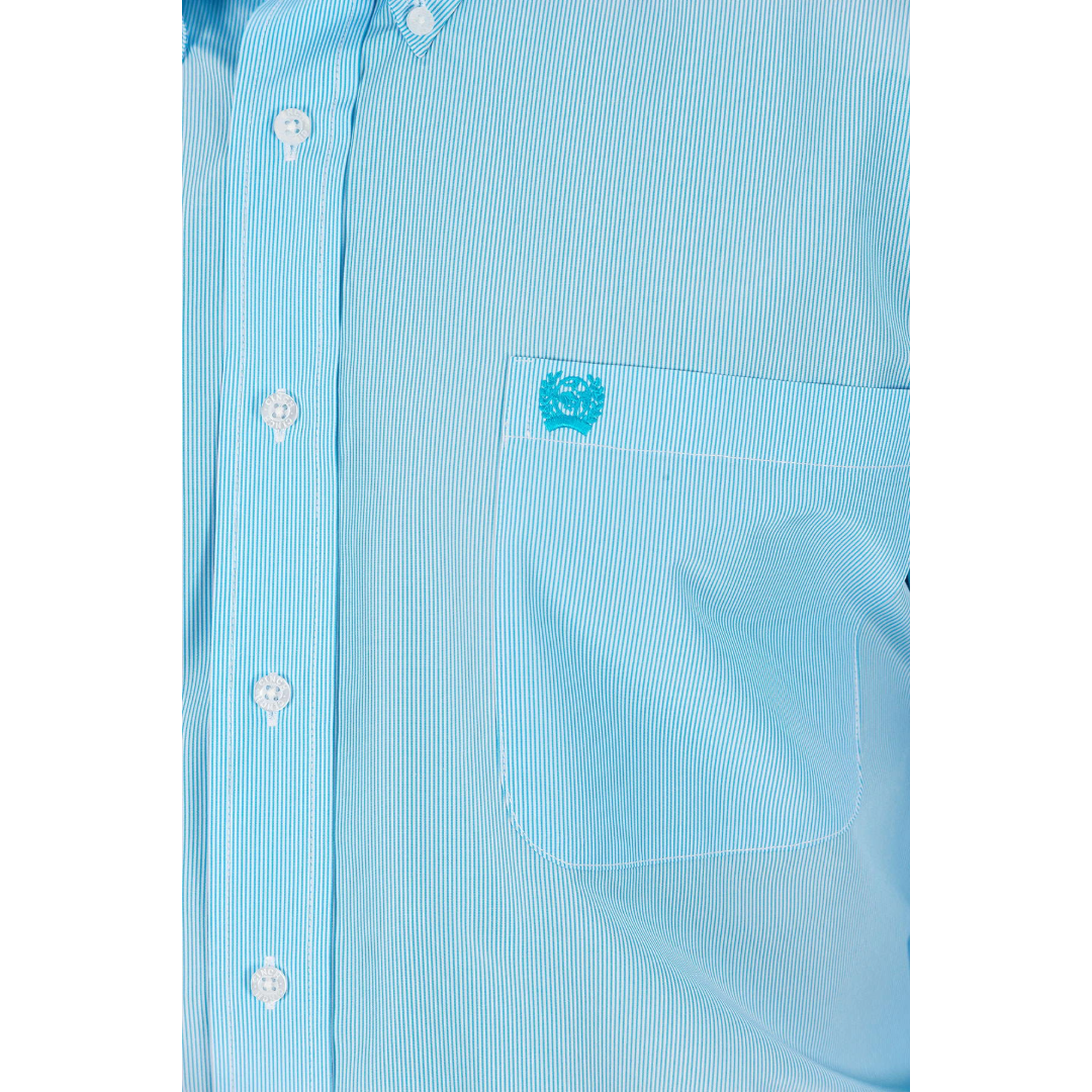 Cinch Men's Light Blue Striped Print Button Down Shirt MTW1104732