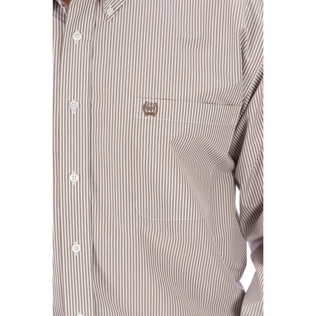 Cinch Men's Khaki Striped Print Button Down Shirt MTW1104731