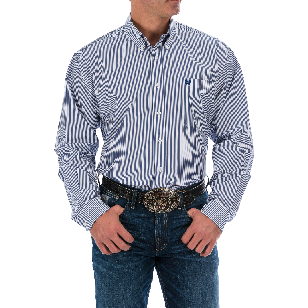 Cinch Men's Royal Striped Print Button Down Shirt MTW1104729