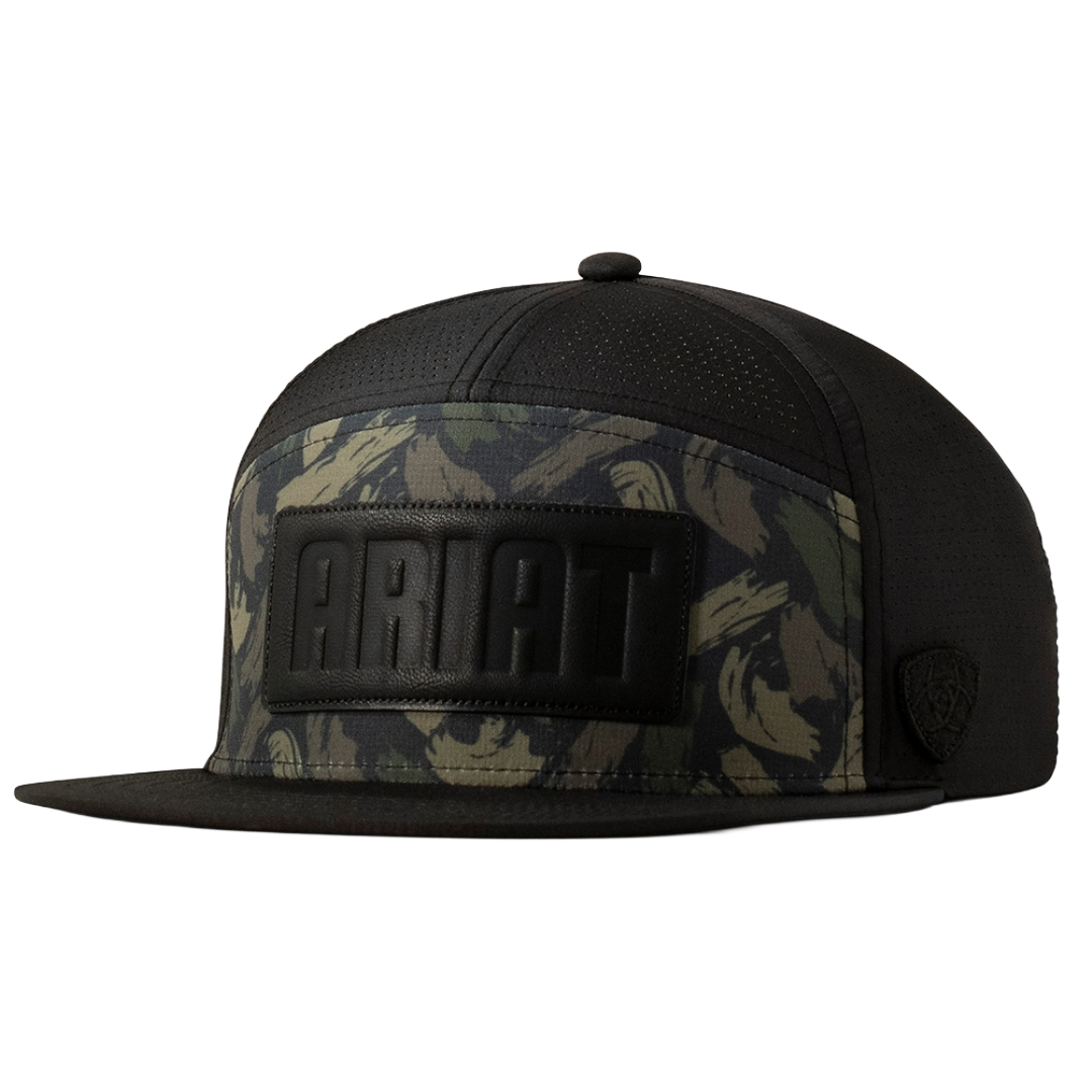 Ariat Men's Black Brush Stroke Camo 7-Panel Trucker Cap A300091601