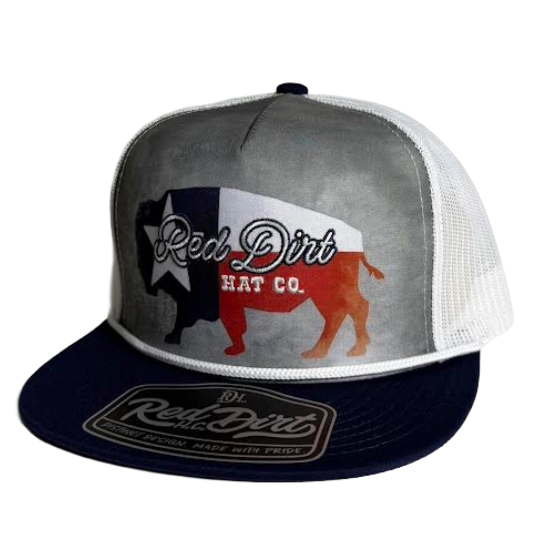 Red Dirt Hat Co. Tejas Buffalo Grey & White Trucker Cap RDHC-635