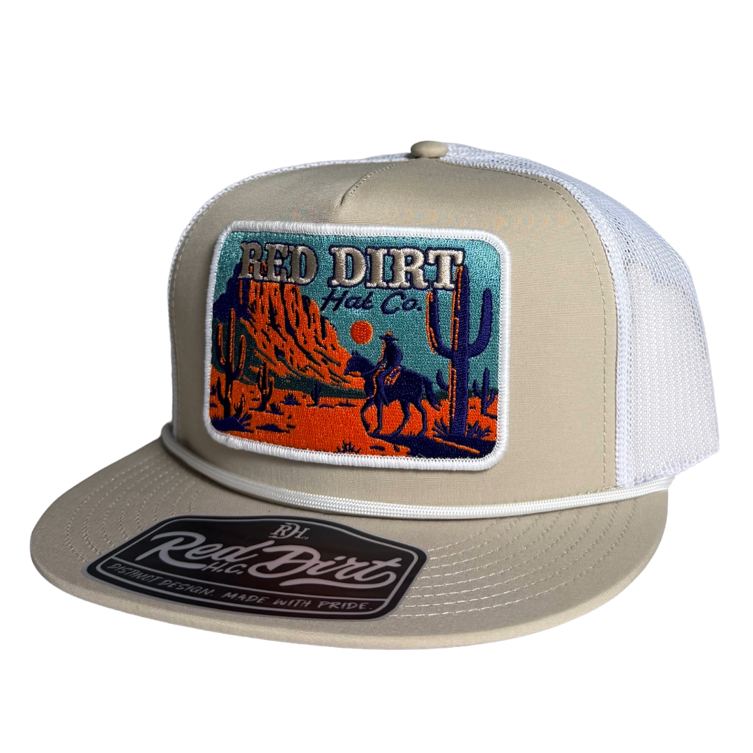 Red Dirt Hat Co. Lone Rider Khaki & White 5 Panel Trucker Cap RDHC-632