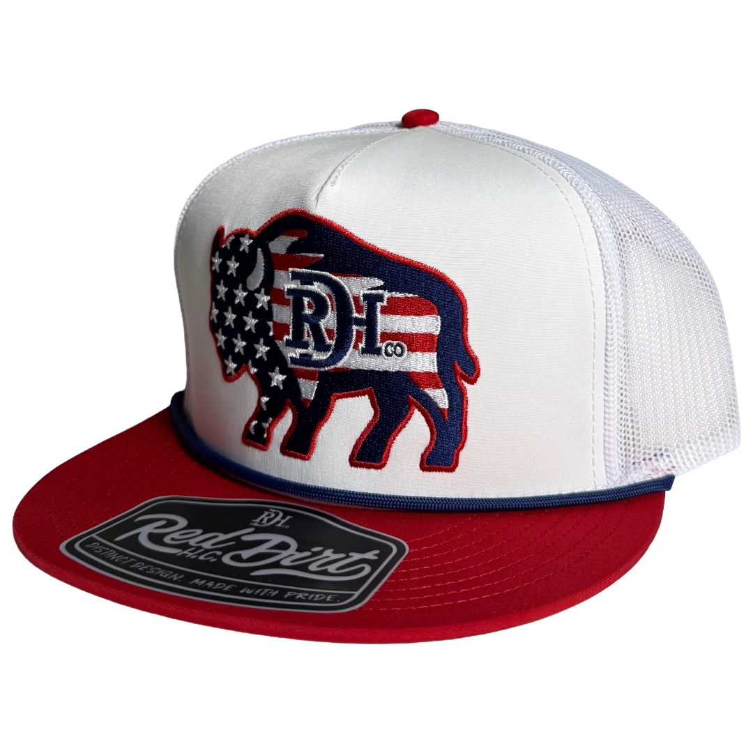Red Dirt Hat Co. Two-Five-O Spirit White & Red 5 Panel Trucker Cap RDHC-634