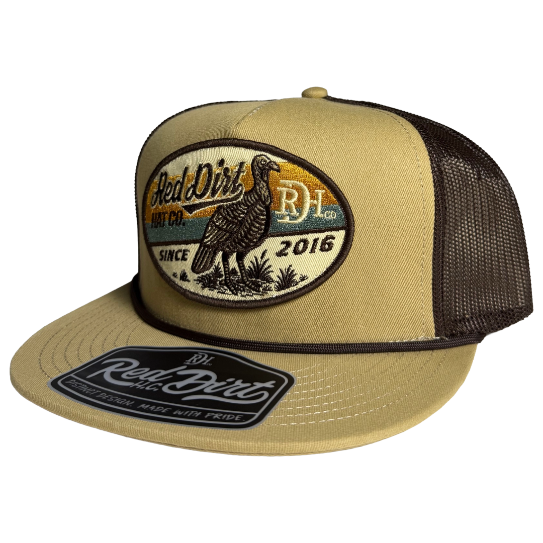 Red Dirt Hat Co. Gobbler Tan & Black Rope 5-Panel Trucker Cap RDHC-601