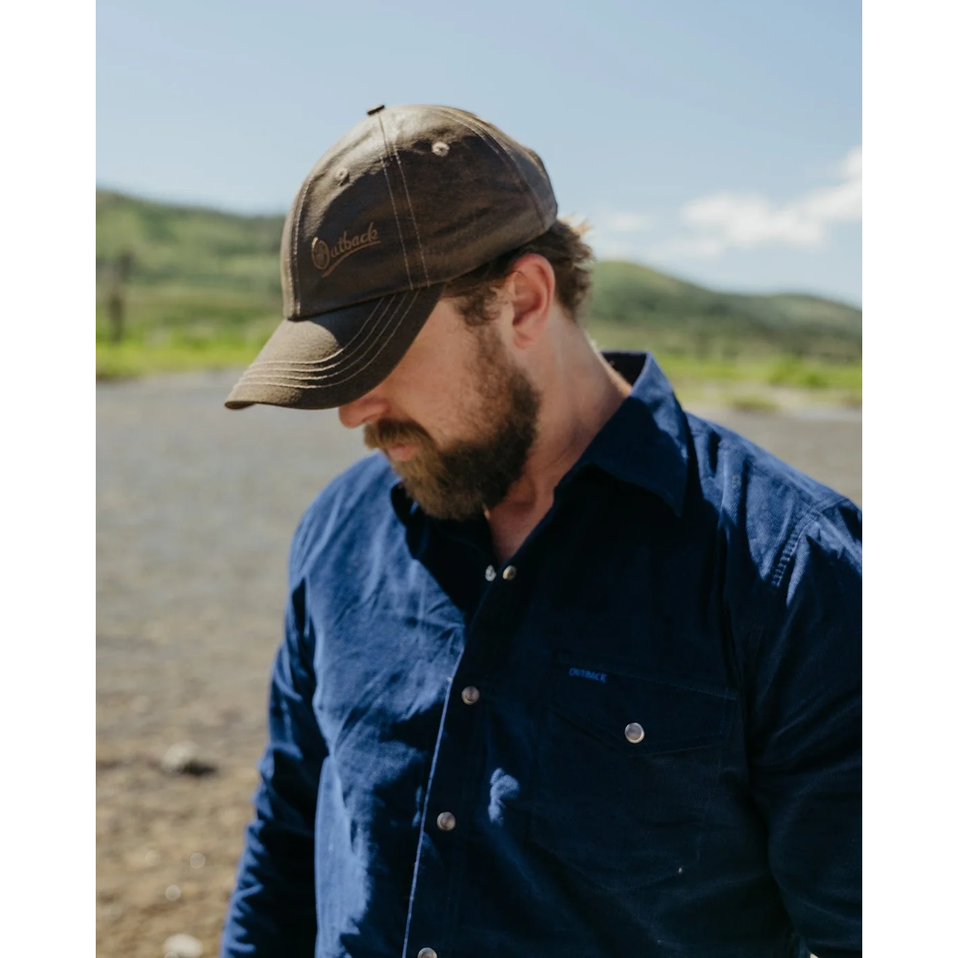 Outback Trading Brown Leather Oilskin Slugger Cap 1450-BRN