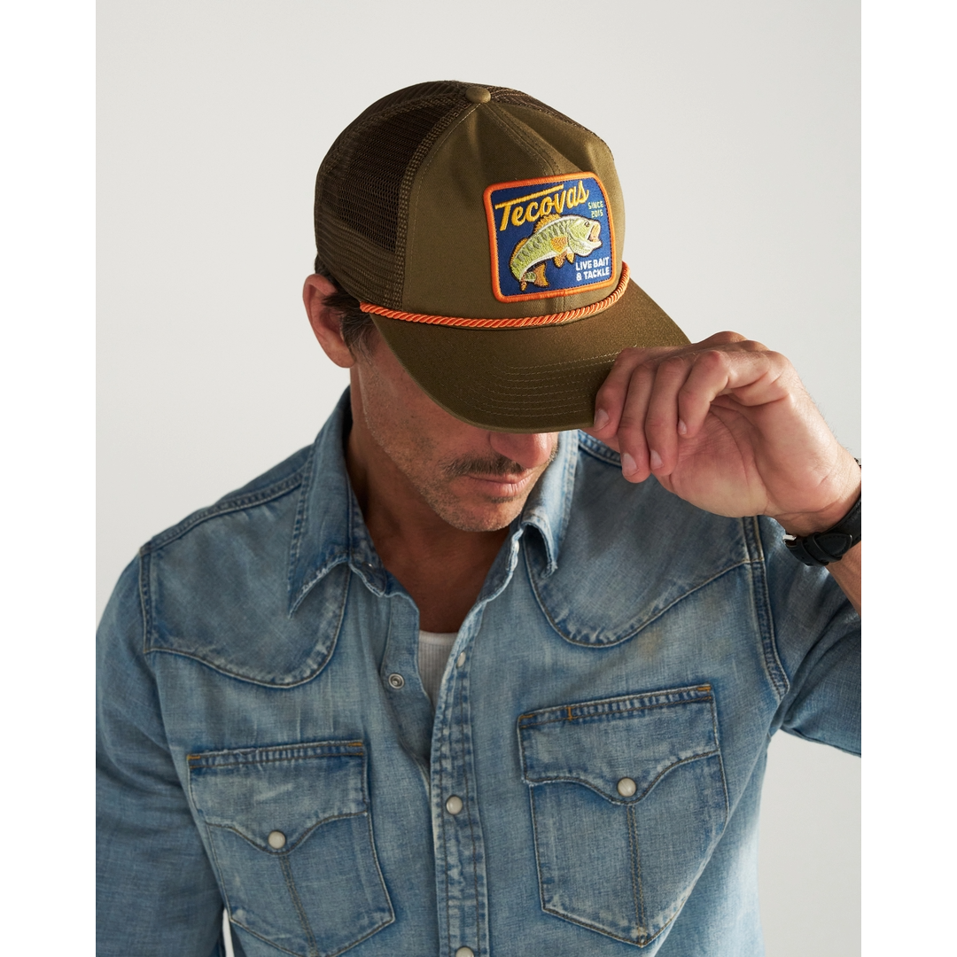 Tecovas Live Bait & Tackle Moss Brown Flat Brim Trucker Cap 31271-MSB