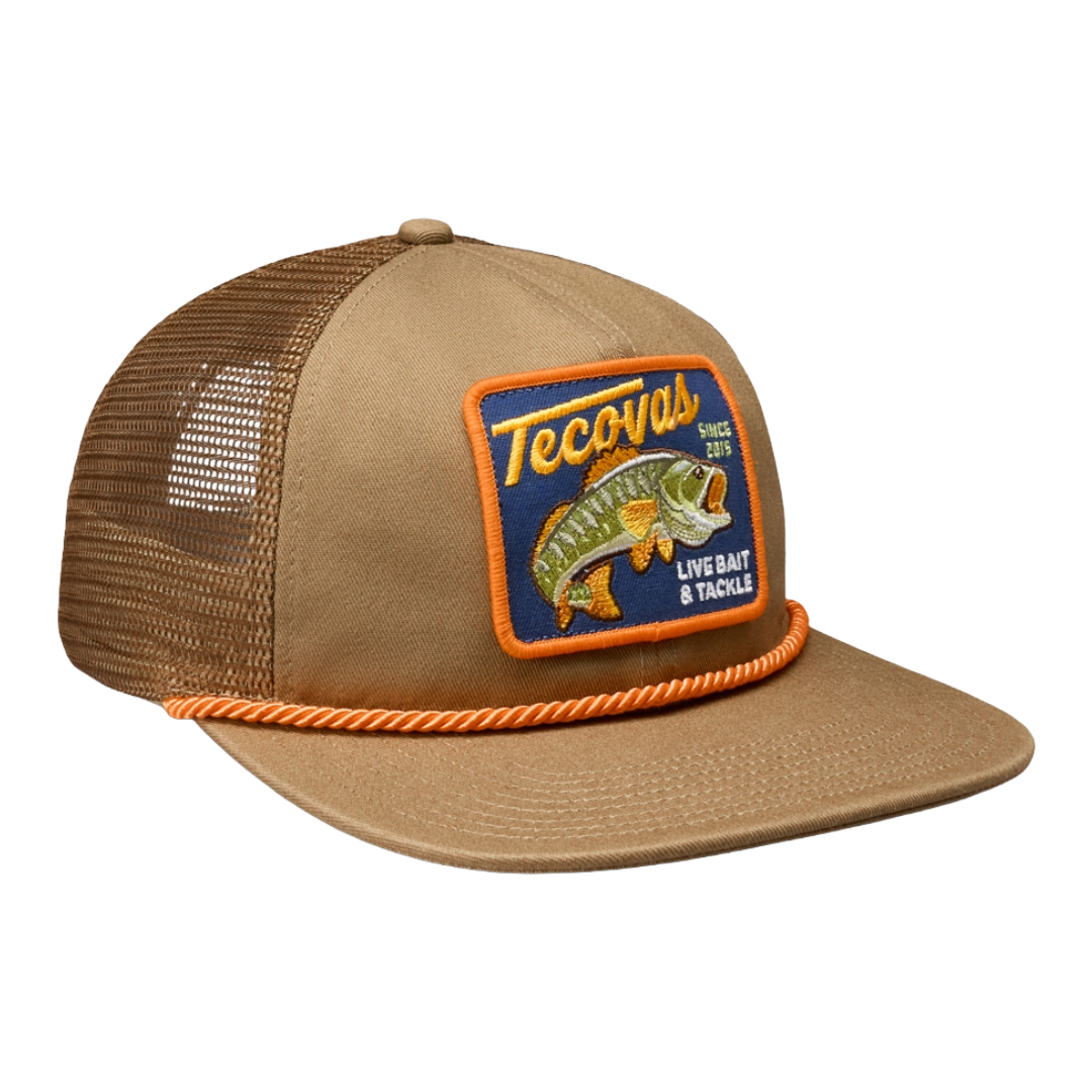 Tecovas Live Bait & Tackle Moss Brown Flat Brim Trucker Cap 31271-MSB