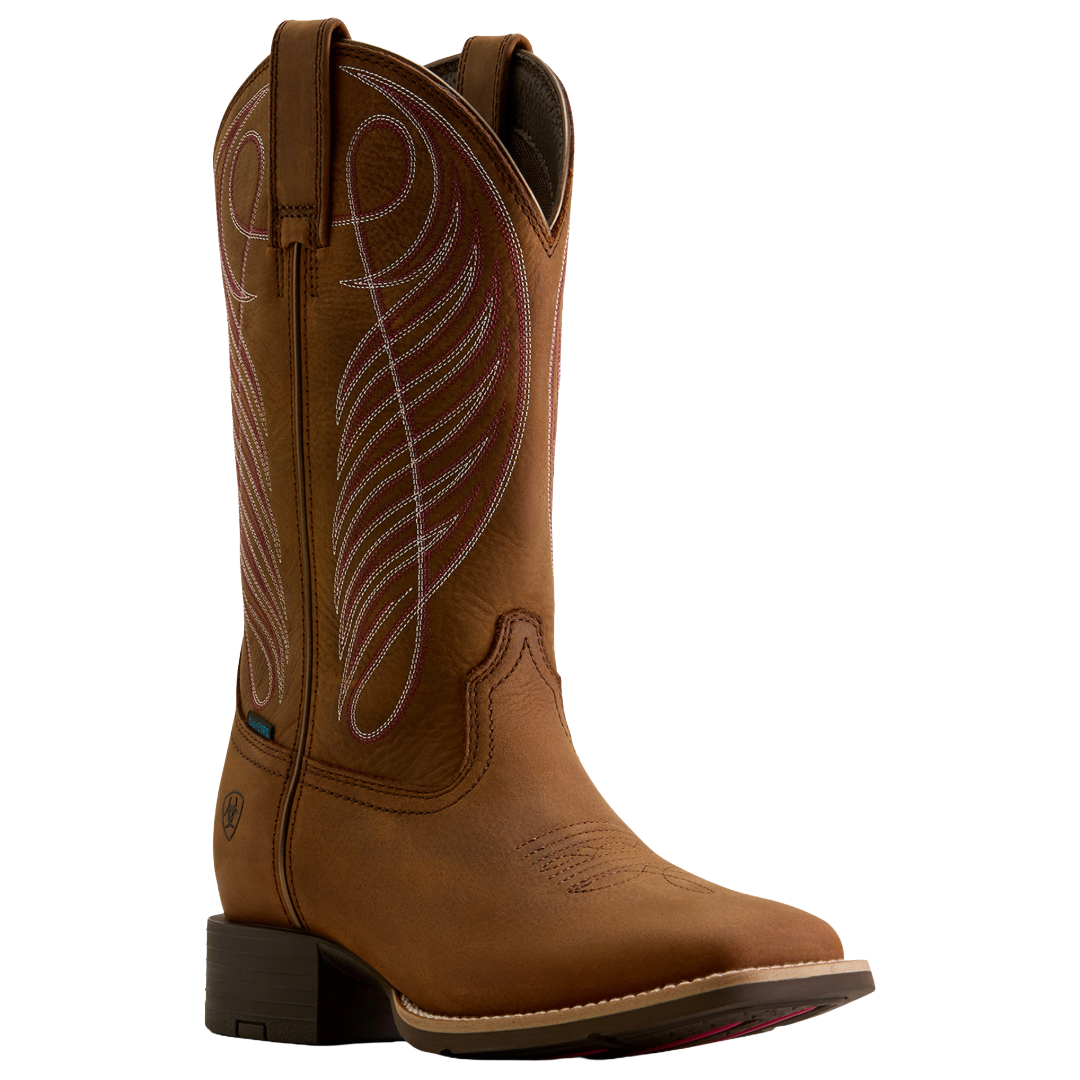 Ariat Ladies Round Up Waterproof  Reliable Brown Wide Square Toe Boot 10080420