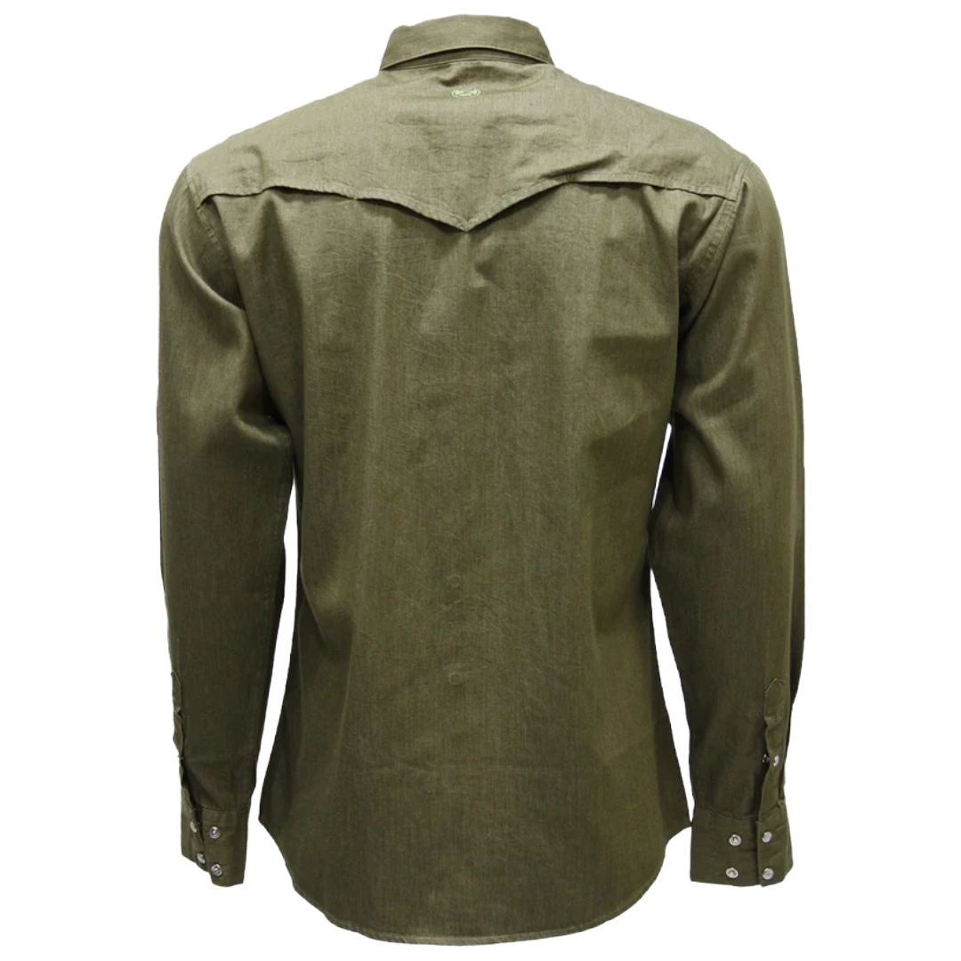 Hooey Men's Del Dark Olive Chambray Denim Western Snap Shirt HT2690DKOL