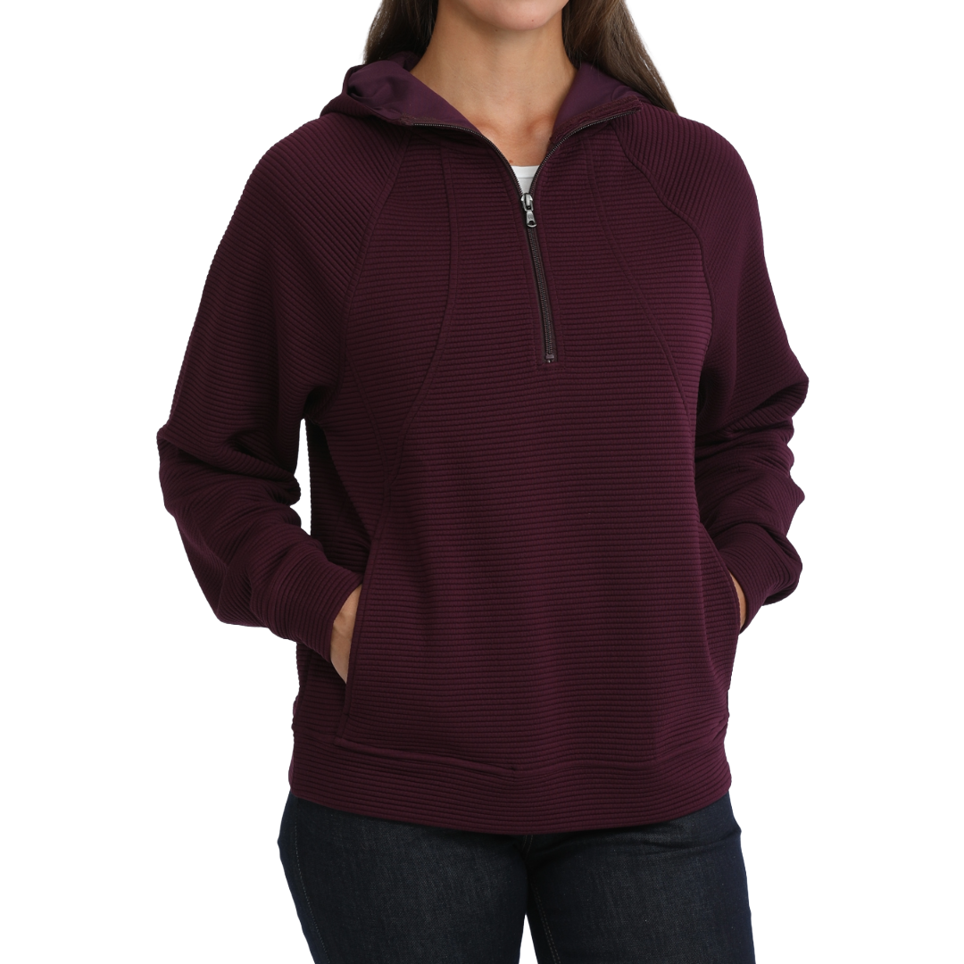 Cinch Ladies Purple 1/4 Zip Ribbed Hooded Pullover MAK7925001