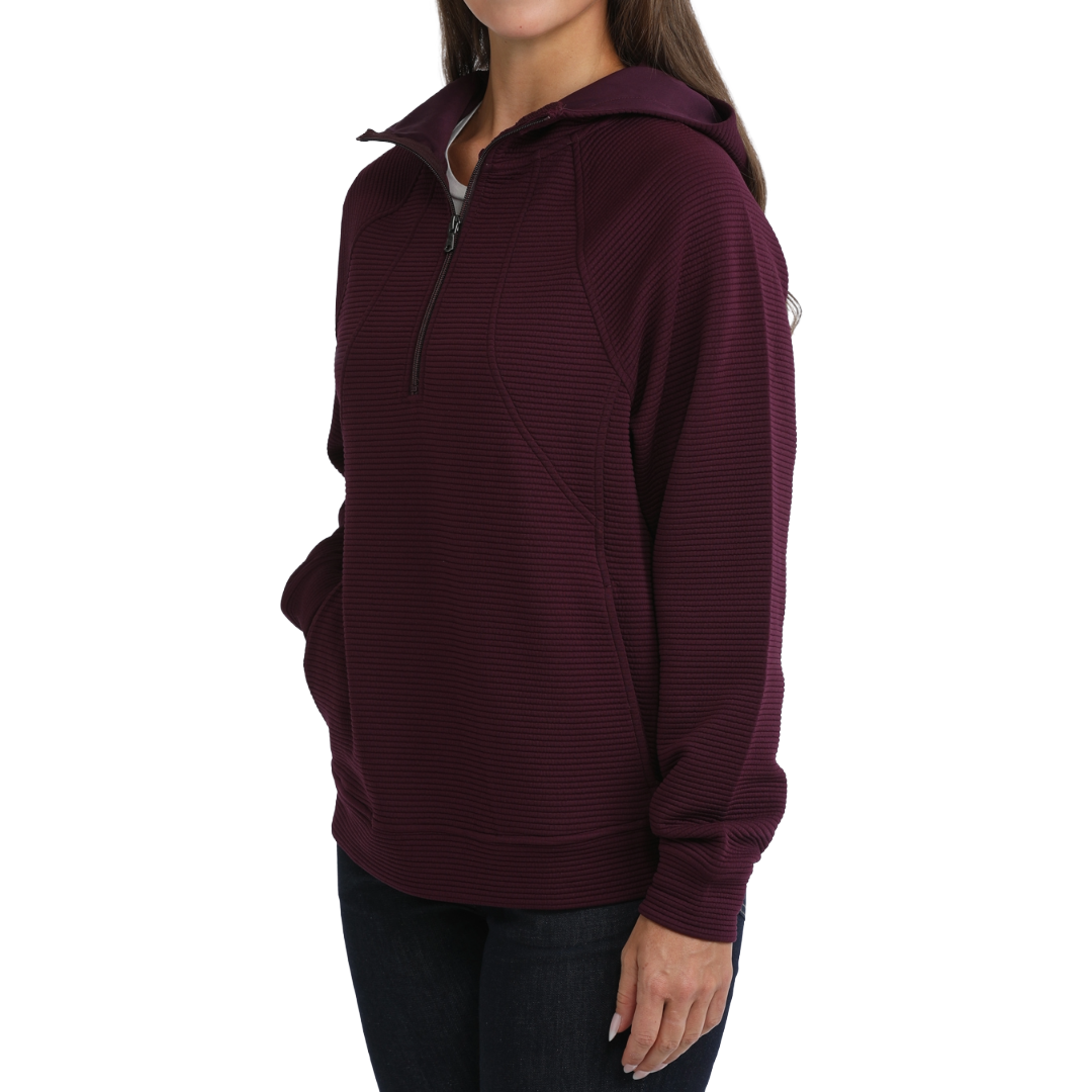 Cinch Ladies Purple 1/4 Zip Ribbed Hooded Pullover MAK7925001