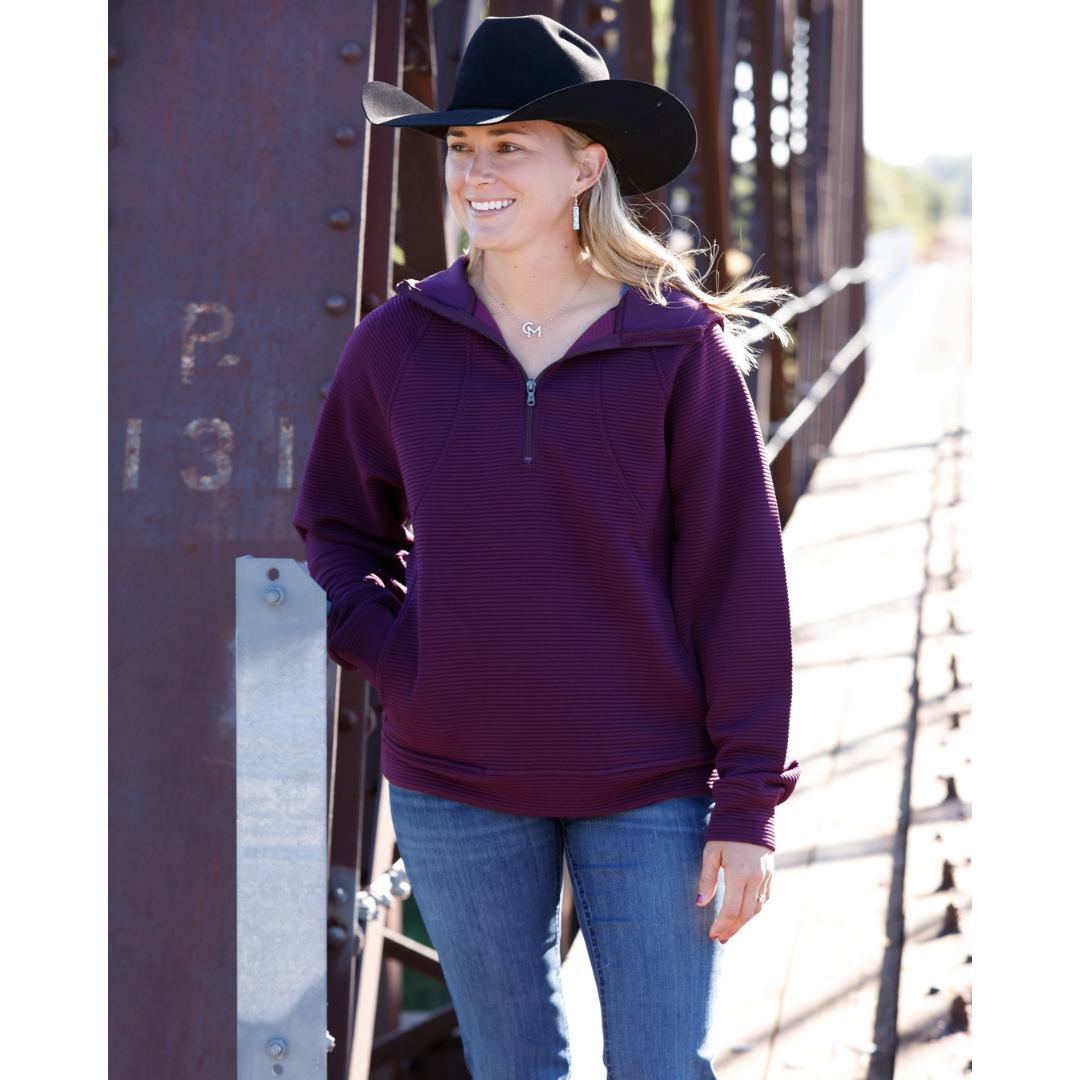 Cinch Ladies Purple 1/4 Zip Ribbed Hooded Pullover MAK7925001