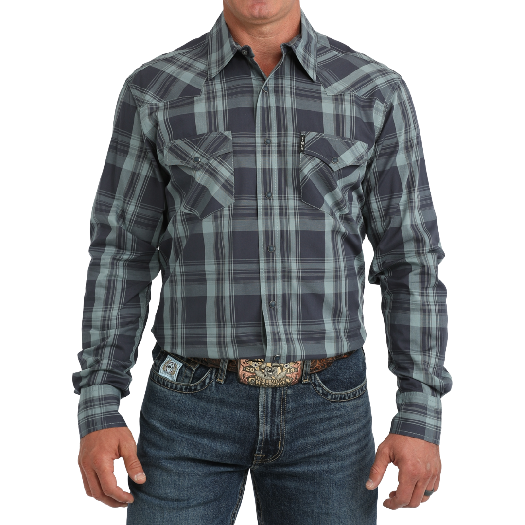 Cinch Men's Blue Plaid Modern Fit Snap Buttton Shirt MTW1303110