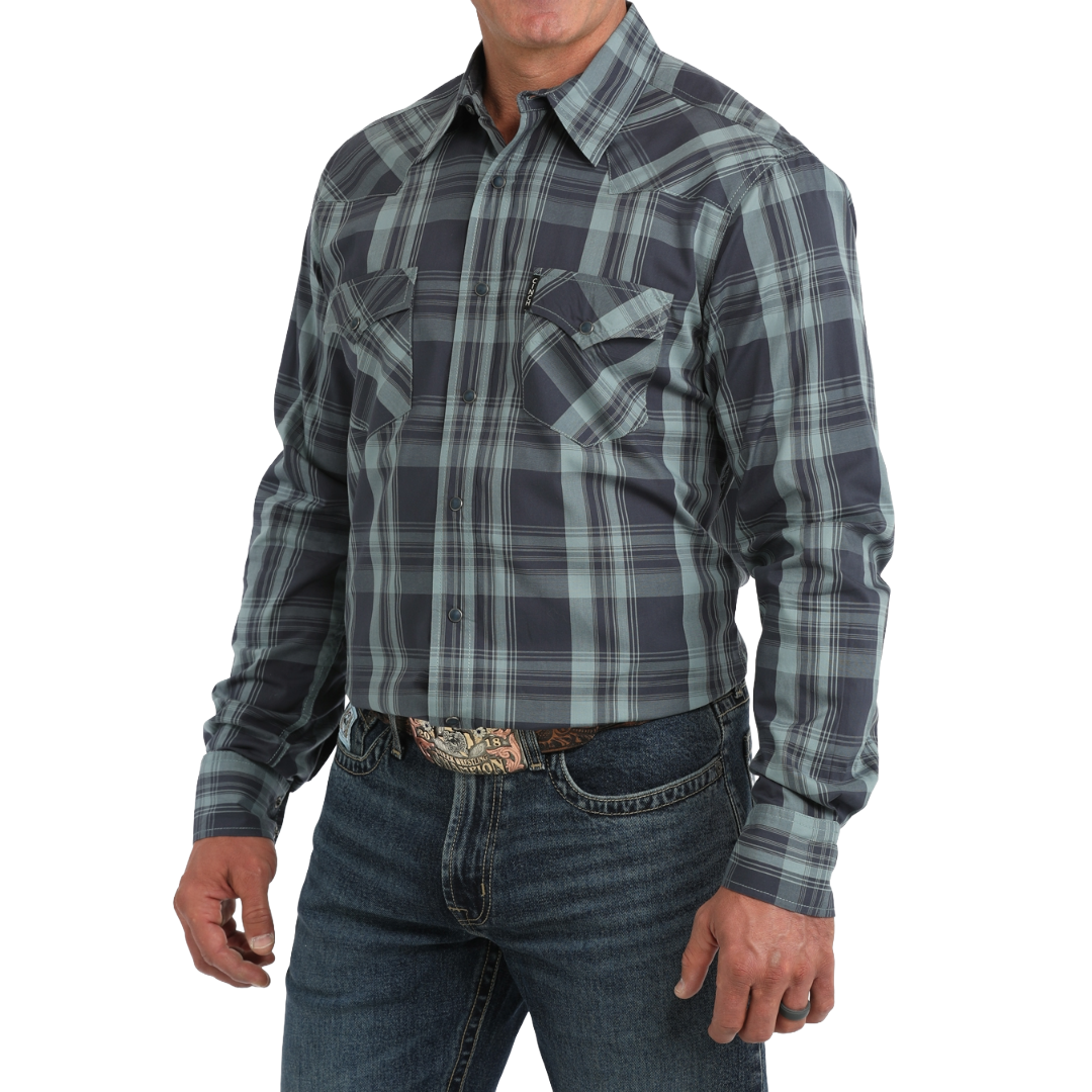 Cinch Men's Blue Plaid Modern Fit Snap Buttton Shirt MTW1303110