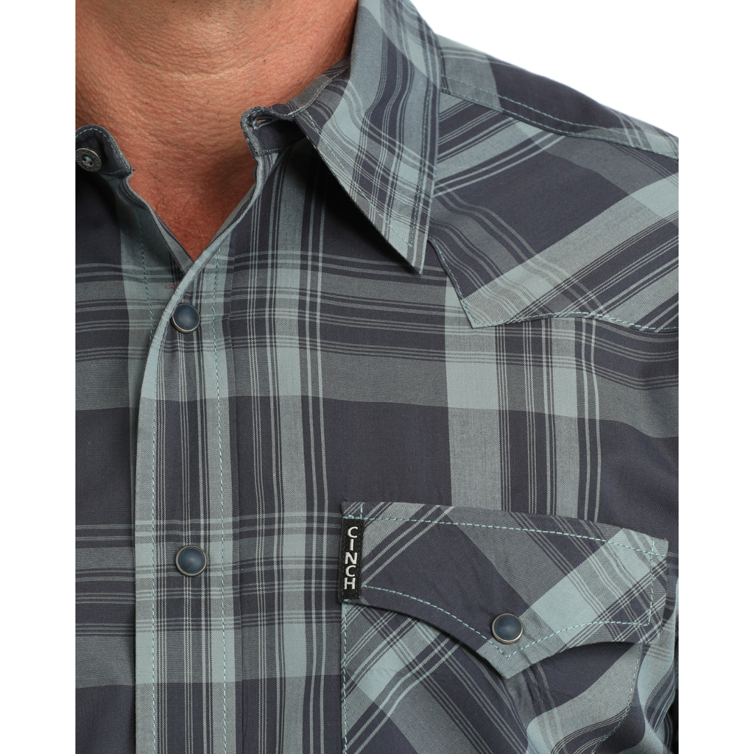 Cinch Men's Blue Plaid Modern Fit Snap Buttton Shirt MTW1303110