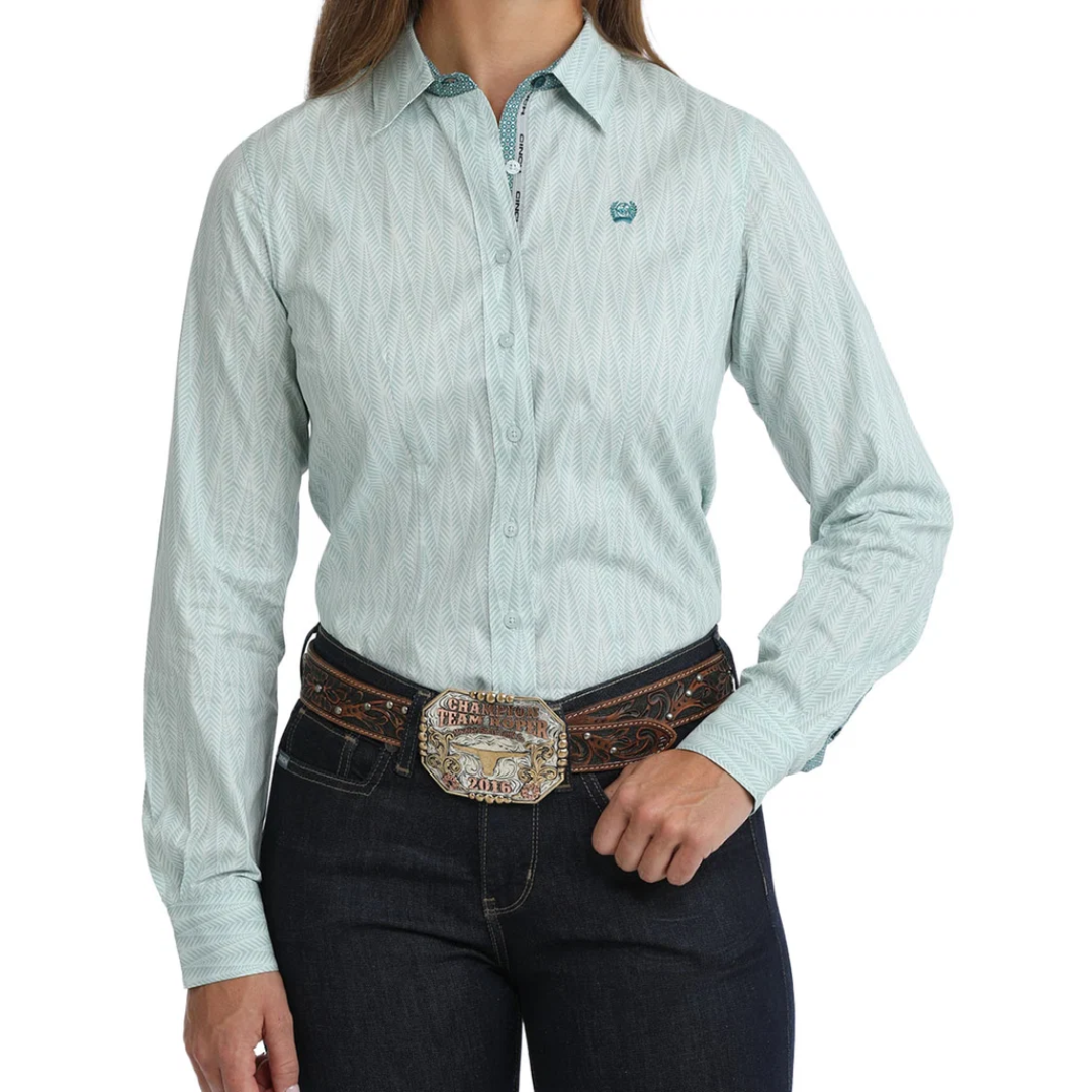 Cinch Ladies Blue Printed Button Down Shirt MSW9165091
