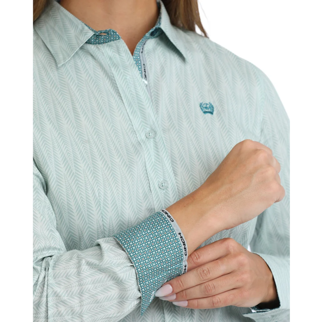 Cinch Ladies Blue Printed Button Down Shirt MSW9165091
