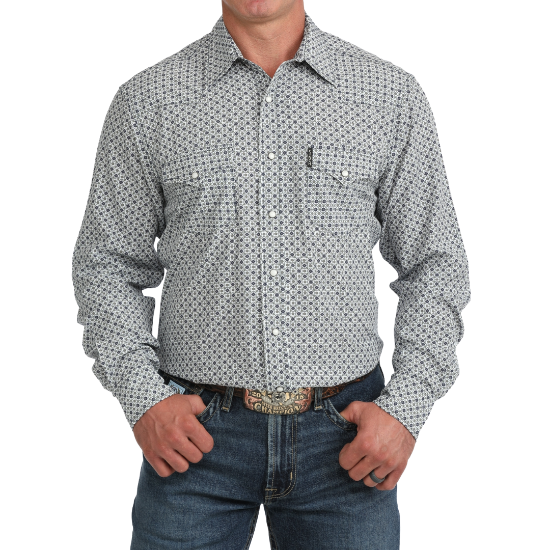 Cinch Men's White ArenaFlex Geometric Print Snap Shirt MTW1303111