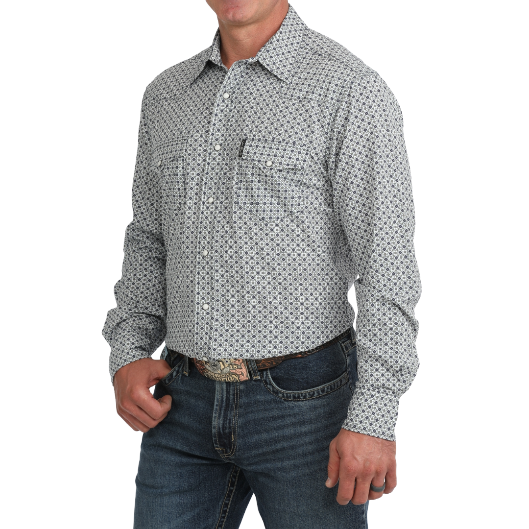 Cinch Men's White ArenaFlex Geometric Print Snap Shirt MTW1303111