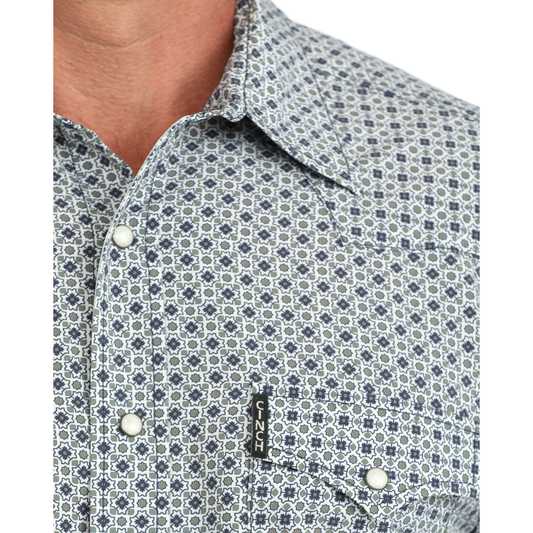 Cinch Men's White ArenaFlex Geometric Print Snap Shirt MTW1303111