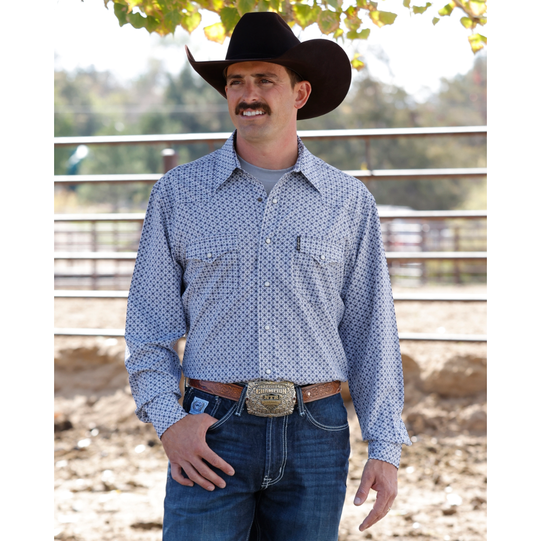 Cinch Men's White ArenaFlex Geometric Print Snap Shirt MTW1303111