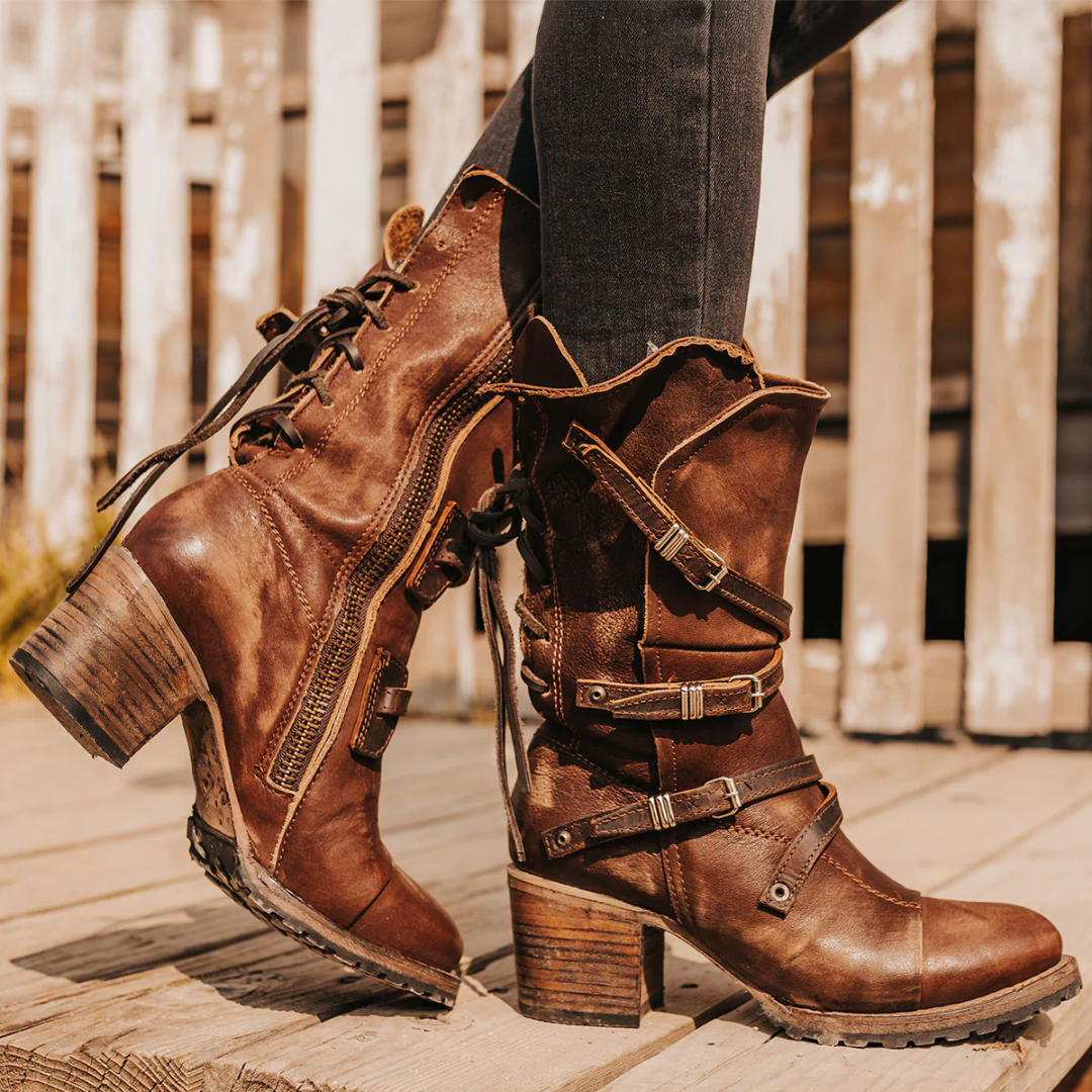 Freebird Ladies Cora Brown Buckle Strap Leather Boot CORA-BRN