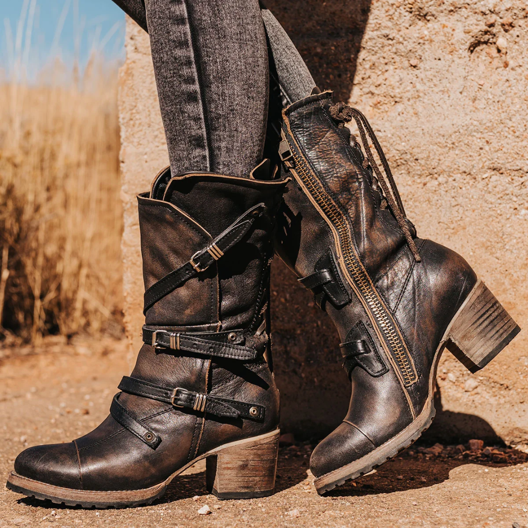 Freebird Ladies Cora Black Buckle Strap Leather Boot CORA-BLK